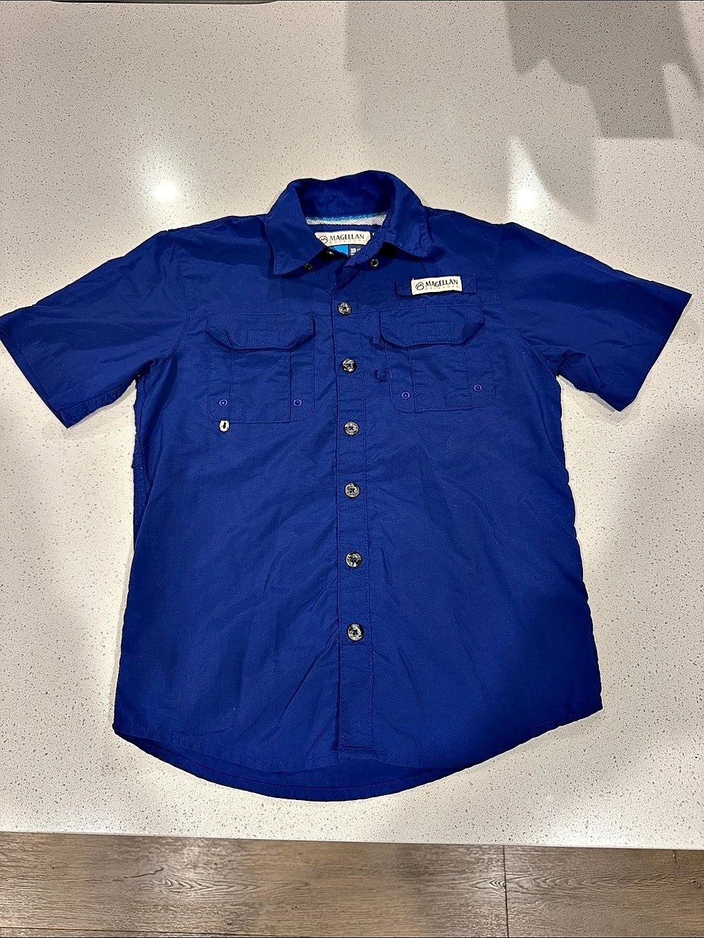 Magellan Outdoors Kids Fish Gear Relaxed Fit Short Sleeve Button Down Shirt Fish